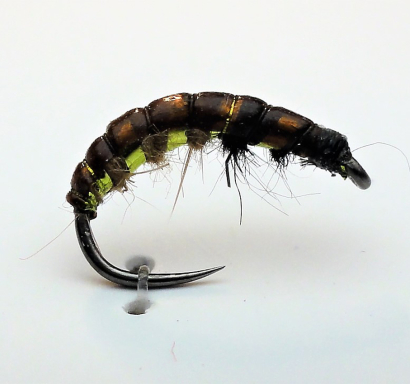 Muška RS Fish Blešivec CN44 - Hnědý bobeš s chatreuse lametkou